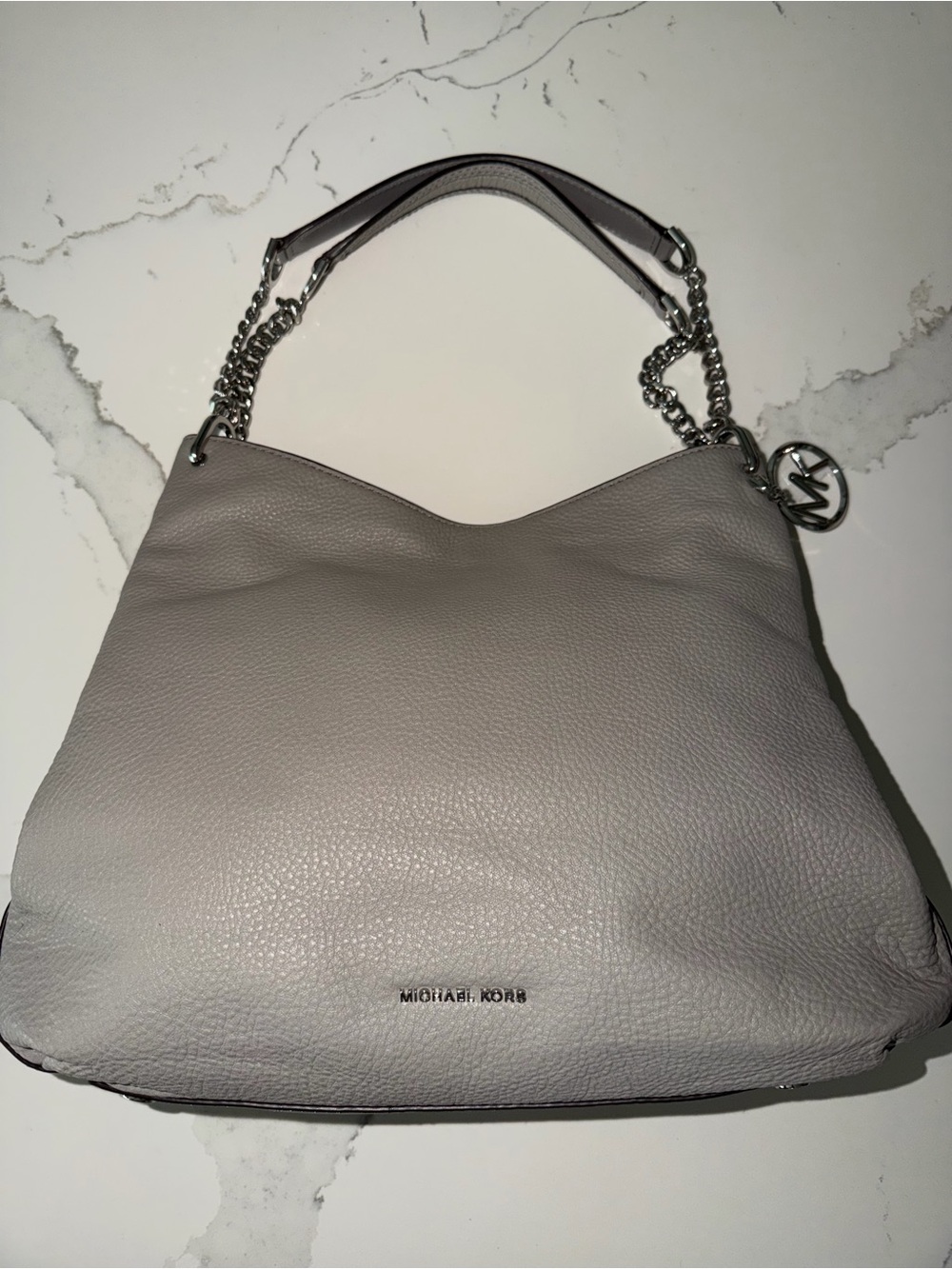 Michael Kors Greyson Pebbled Leather Shoulder Bag in Light Gray